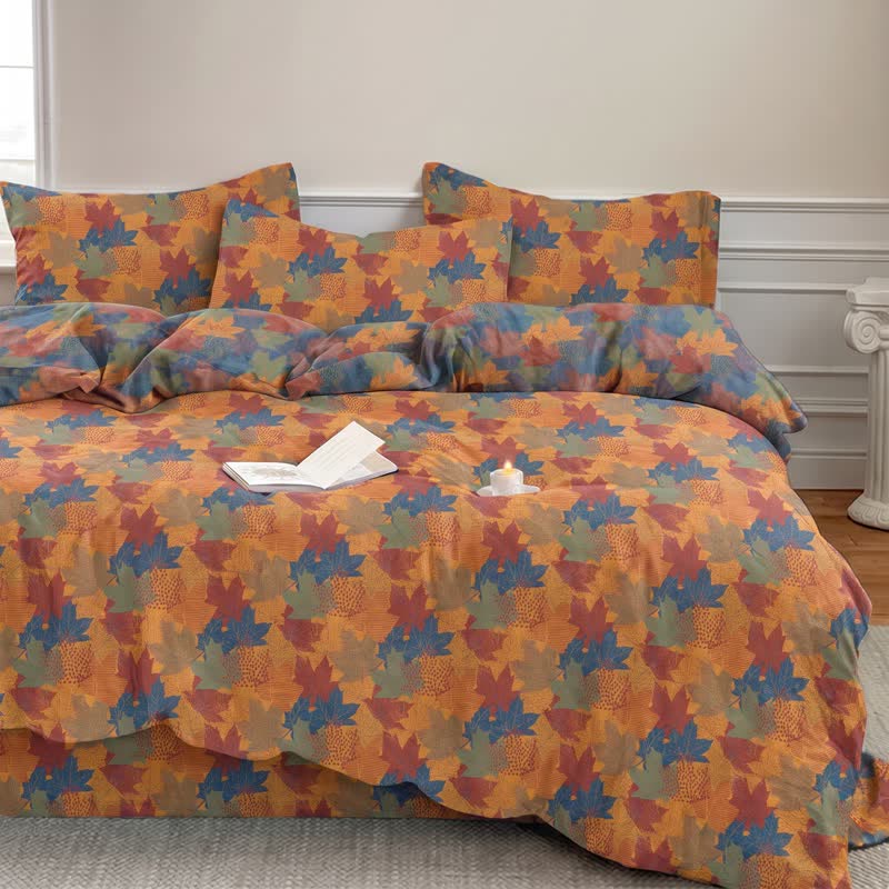 Ensemble de housse de couette en coton à motif de feuilles d'érable colorées Ownkoti - image 15