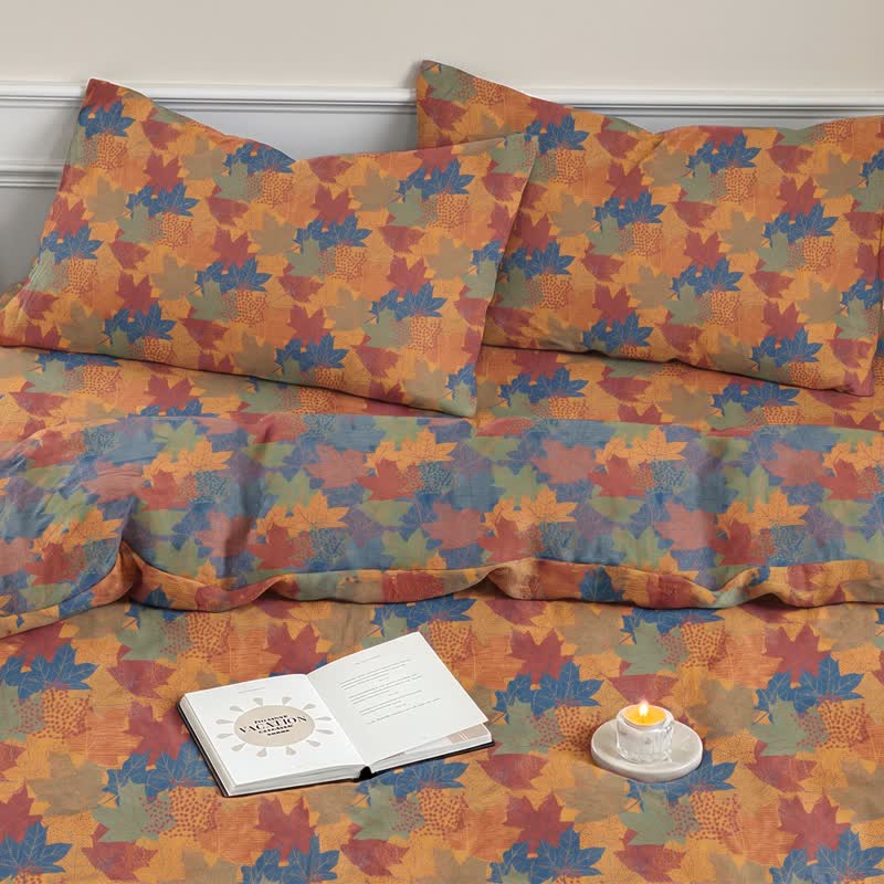 Ensemble de housse de couette en coton à motif de feuilles d'érable colorées Ownkoti - image 20