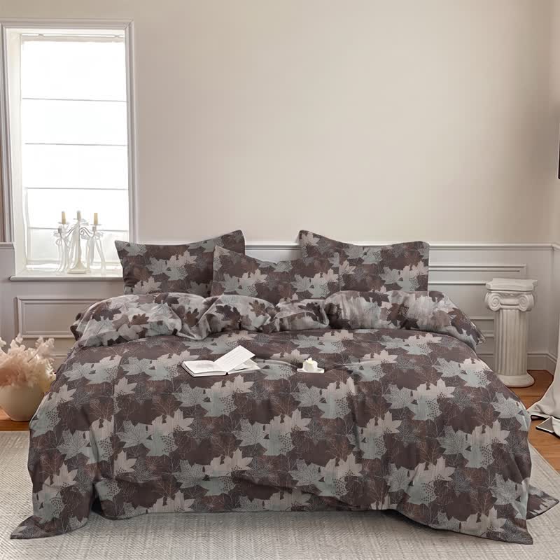 Ensemble de housse de couette en coton à motif de feuilles d'érable colorées Ownkoti - image 25