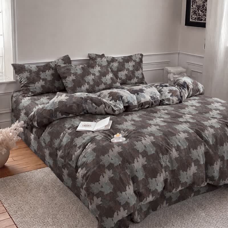 Ensemble de housse de couette en coton à motif de feuilles d'érable colorées Ownkoti - image 23