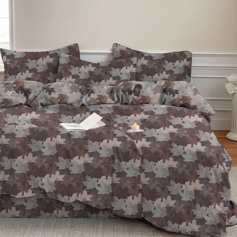 Ensemble de housse de couette en coton à motif de feuilles d'érable colorées Ownkoti - image 22