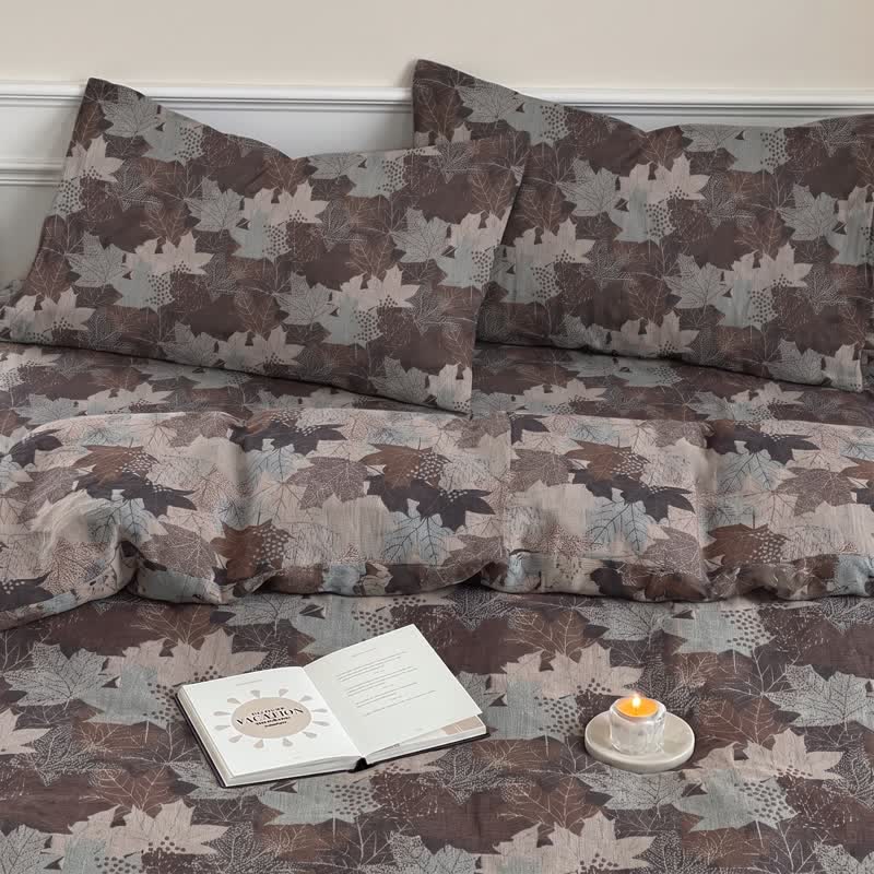 Ensemble de housse de couette en coton à motif de feuilles d'érable colorées Ownkoti - image 27