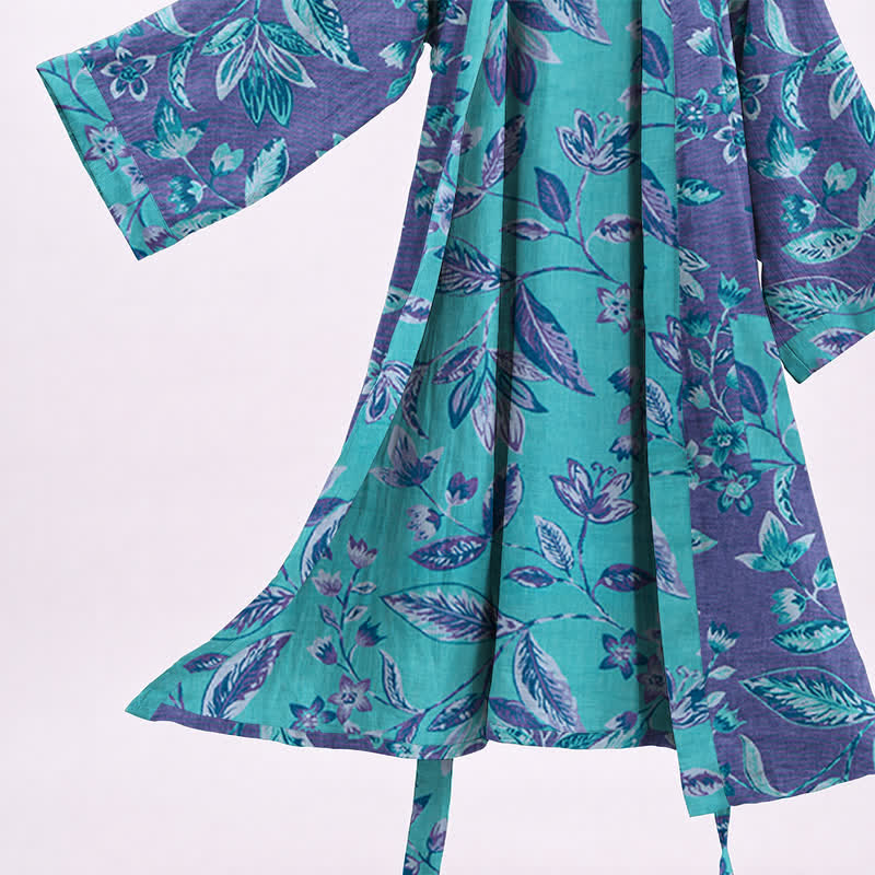 Kimono en coton à feuilles bleues et violettes Ownkoti - image 10