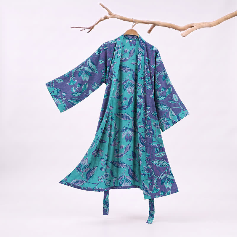 Kimono en coton à feuilles bleues et violettes Ownkoti - Violet - XL - image 6