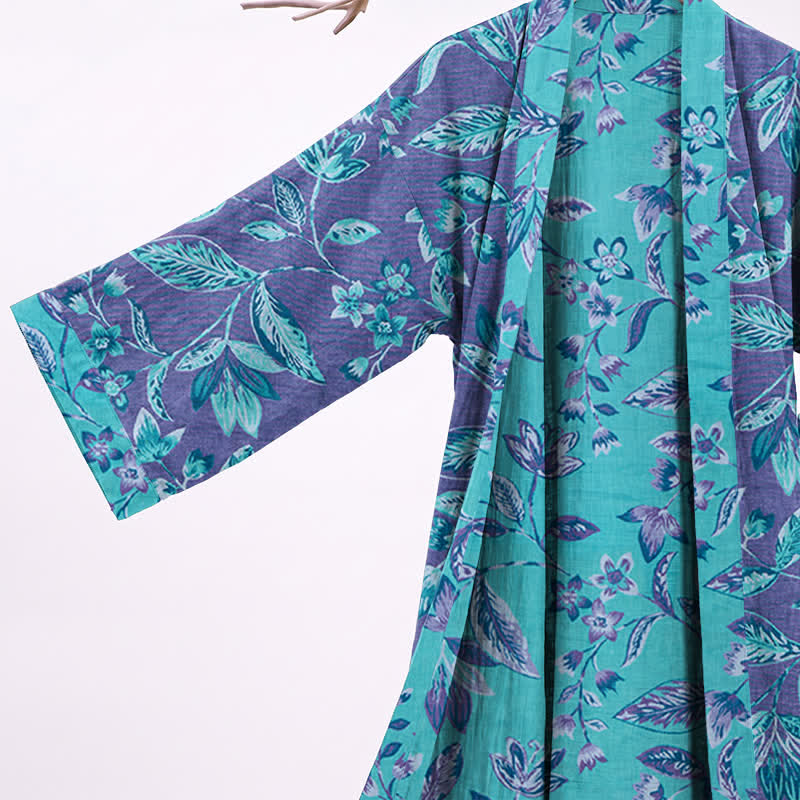 Kimono en coton à feuilles bleues et violettes Ownkoti - image 9