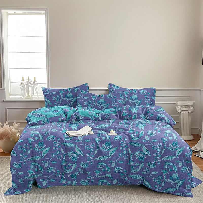 Parure de lit Ownkoti en coton à feuilles bleues et violettes - image 13