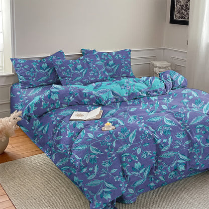 Parure de lit Ownkoti en coton à feuilles bleues et violettes - image 12