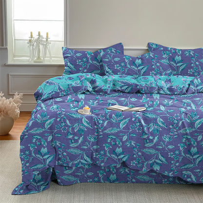 Parure de lit Ownkoti en coton à feuilles bleues et violettes - image 10