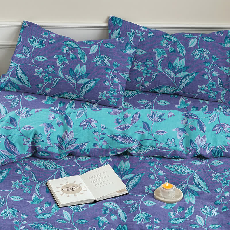 Parure de lit Ownkoti en coton à feuilles bleues et violettes - image 17