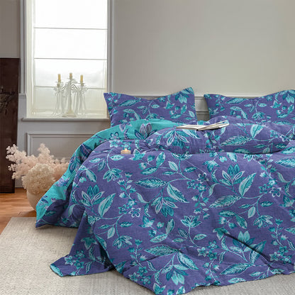 Parure de lit Ownkoti en coton à feuilles bleues et violettes - image 14