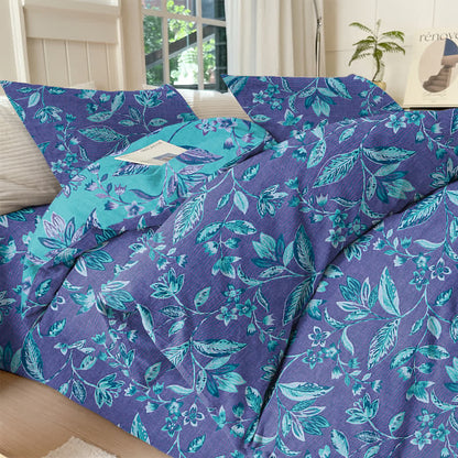 Parure de lit Ownkoti en coton à feuilles bleues et violettes - Violet - Ensemble de literie (4 pièces) - Roi - image 9