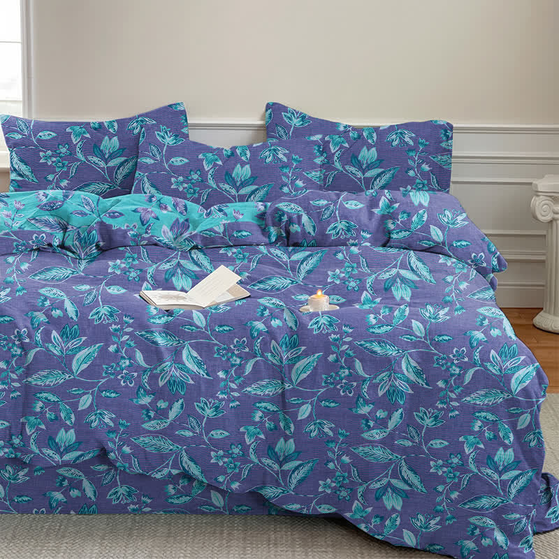 Parure de lit Ownkoti en coton à feuilles bleues et violettes - image 11