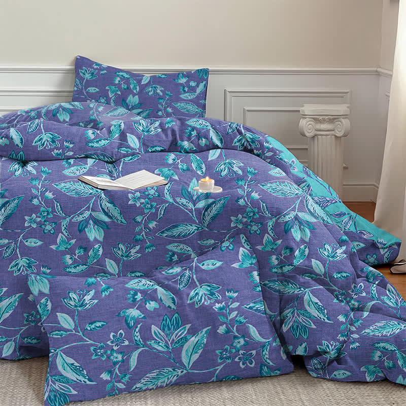 Parure de lit Ownkoti en coton à feuilles bleues et violettes - image 16