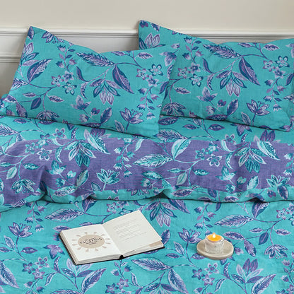 Parure de lit Ownkoti en coton à feuilles bleues et violettes - image 8
