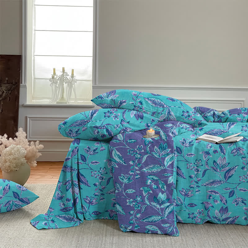 Parure de lit Ownkoti en coton à feuilles bleues et violettes - image 6