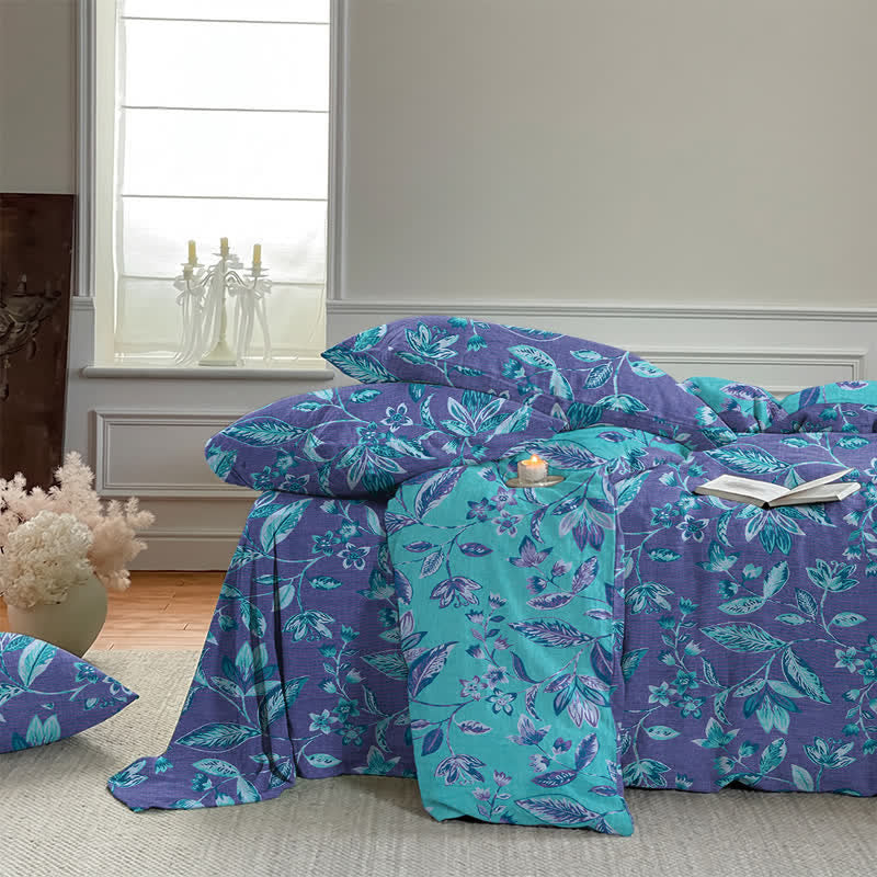 Parure de lit Ownkoti en coton à feuilles bleues et violettes - image 15