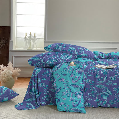 Parure de lit Ownkoti en coton à feuilles bleues et violettes - image 15
