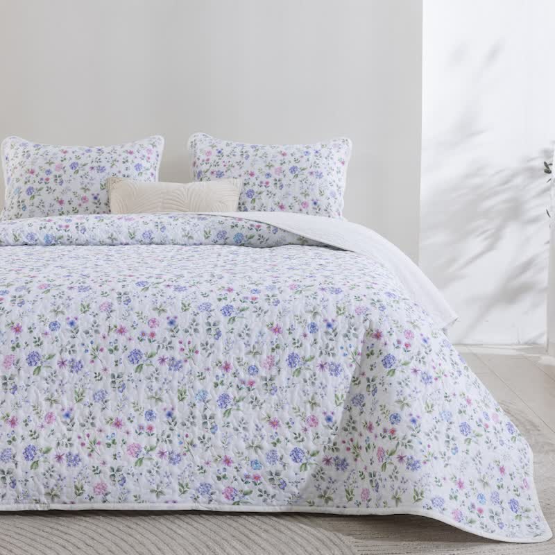 Ensemble de courtepointe en coton à fleurs sauvages aquarelles Ownkoti - Blanc crémeux - Couette avec 2 taies d'oreiller - Roi - image 1