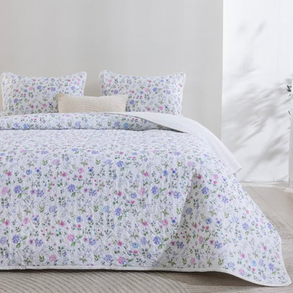 Ensemble de courtepointe en coton à fleurs sauvages aquarelles Ownkoti - Blanc crémeux - Couette avec 2 taies d'oreiller - Roi - image 1