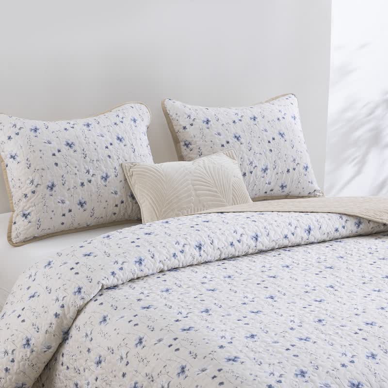 Ensemble de courtepointe en coton à fleurs aquarelles bleues Ownkoti - image 0