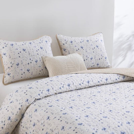 Ensemble de courtepointe en coton à fleurs aquarelles bleues Ownkoti - image 0