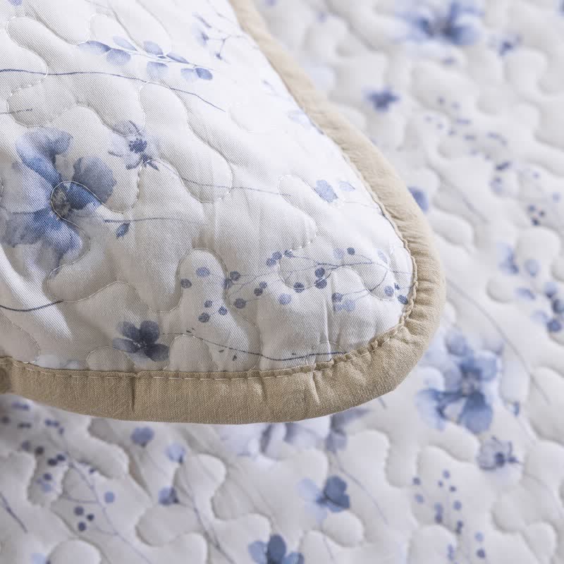 Ensemble de courtepointe en coton à fleurs aquarelles bleues Ownkoti - image 6