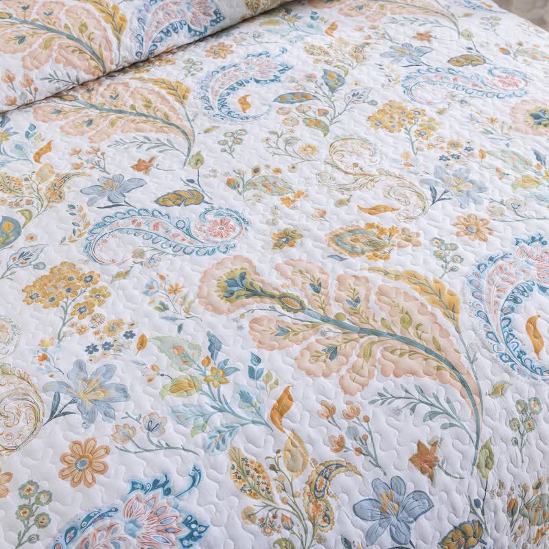 Ensemble de courtepointe en coton à fleurs multicolores de style champêtre Ownkoti - image 9