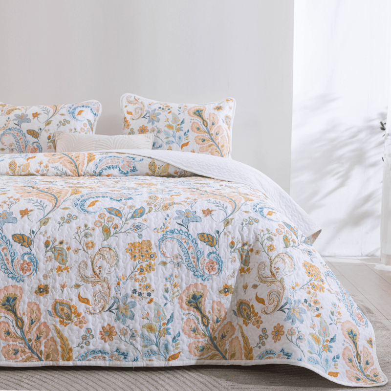 Ensemble de courtepointe en coton à fleurs multicolores de style champêtre Ownkoti - image 1