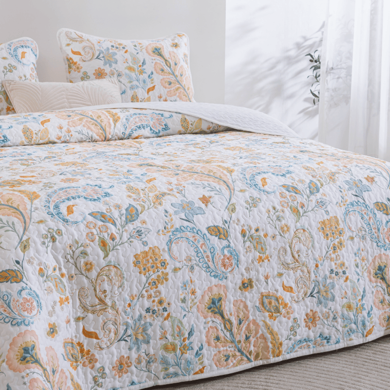 Ensemble de courtepointe en coton à fleurs multicolores de style champêtre Ownkoti - image 2