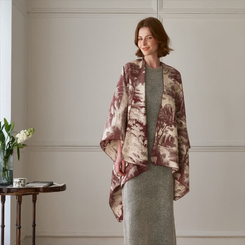Poncho châle Ownkoti Vintage Jungle Toile Poncho Wrap - Bordeaux - 51" x 63" - image 8