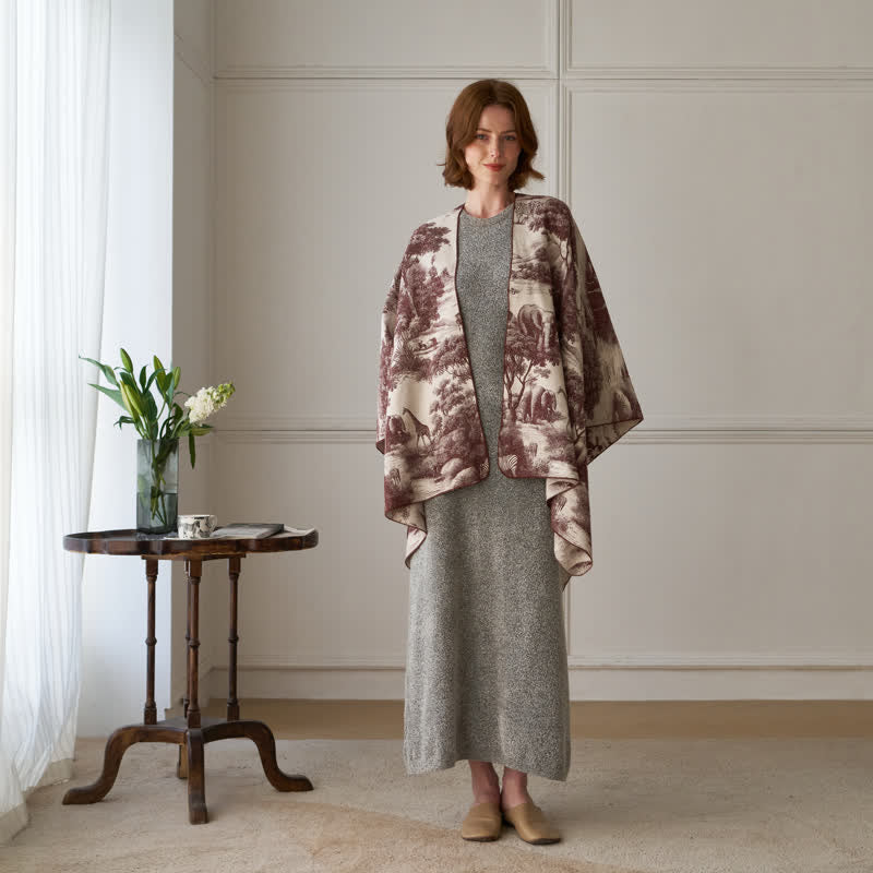 Poncho châle Ownkoti Vintage Jungle Toile Poncho Wrap - image 9