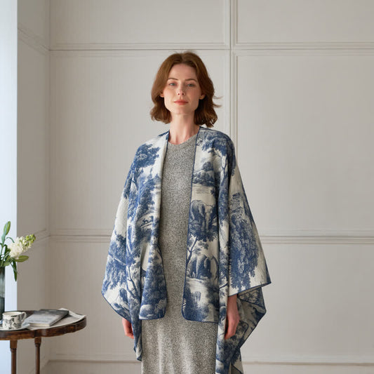 Poncho châle Ownkoti Vintage Jungle Toile Poncho Wrap - Bleu - 51" x 63" - image 0