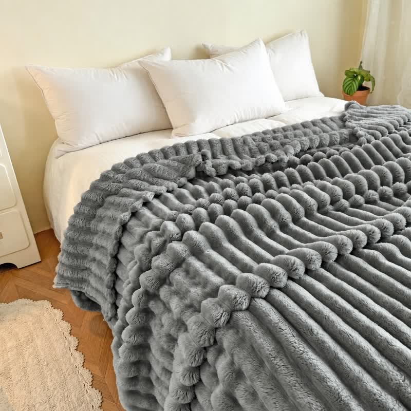Couverture jetée en fourrure de lapin à rayures verticales épaisses Ownkoti - image 29