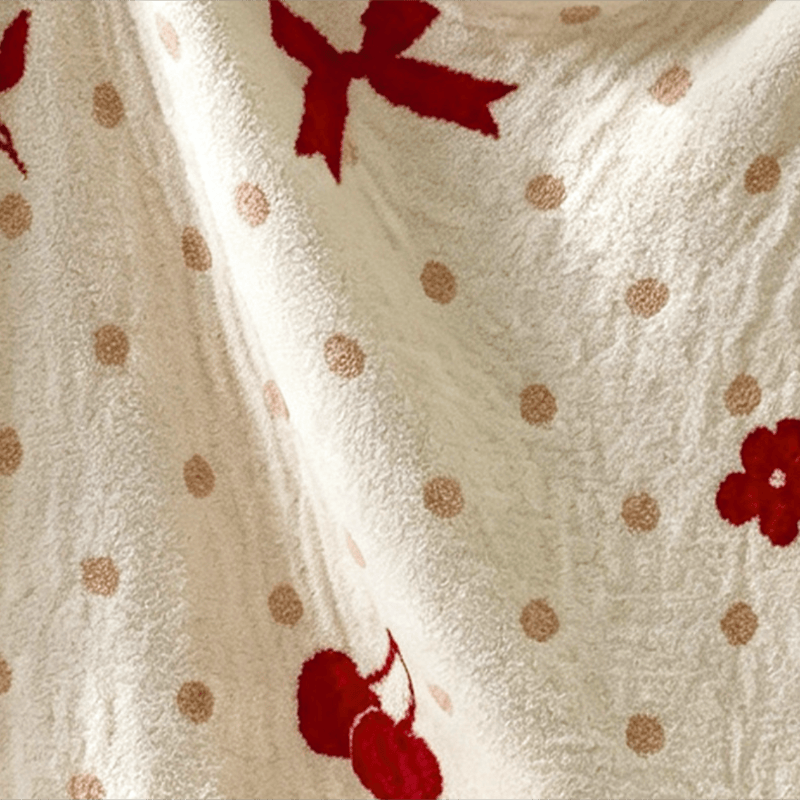 Couverture jetée Ownkoti blanche à nœud et cerises en jacquard - image 5