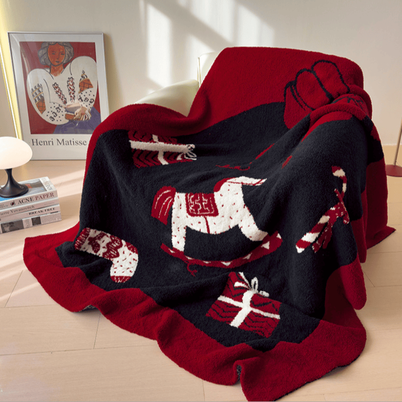 Couverture jetée jacquard Ownkoti à motif cheval à bascule de Noël - Cheval à bascule - 51" x 67" - image 0
