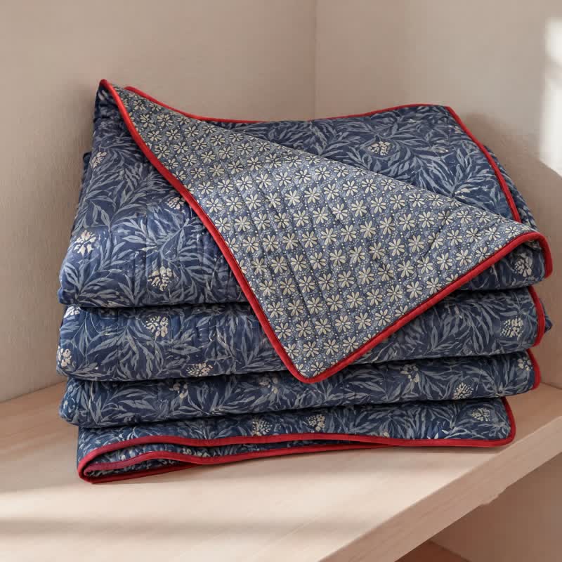 Couette réversible en coton à motif floral botanique Ownkoti - Bleu - 2 taies d'oreiller - 20 po x 37 po - image 0