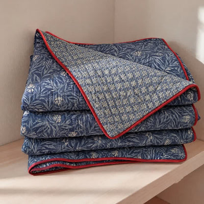 Couette réversible en coton à motif floral botanique Ownkoti - Bleu - 2 taies d'oreiller - 20 po x 37 po - image 0