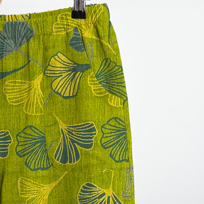 Ensemble pyjama en coton à motif de feuilles de ginkgo orientales Ownkoti - image 4