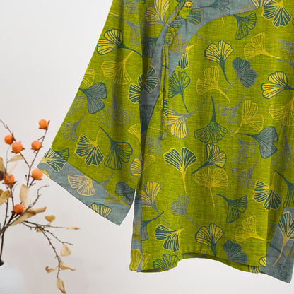 Ensemble pyjama en coton à motif de feuilles de ginkgo orientales Ownkoti - image 3