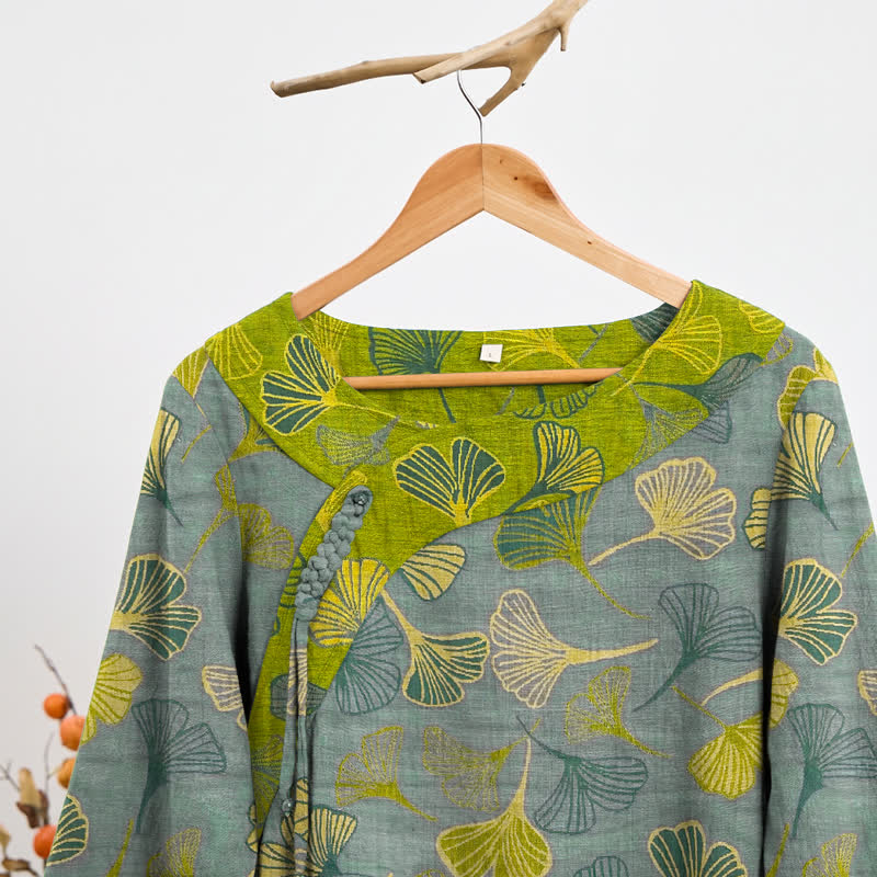Ensemble pyjama en coton à motif de feuilles de ginkgo orientales Ownkoti - image 7