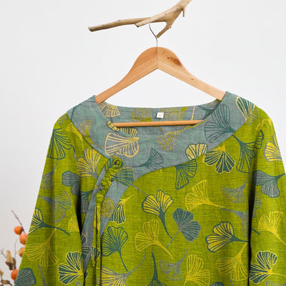 Ensemble pyjama en coton à motif de feuilles de ginkgo orientales Ownkoti - image 1