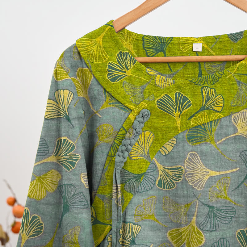 Ensemble pyjama en coton à motif de feuilles de ginkgo orientales Ownkoti - image 8