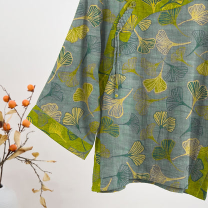 Ensemble pyjama en coton à motif de feuilles de ginkgo orientales Ownkoti - image 9