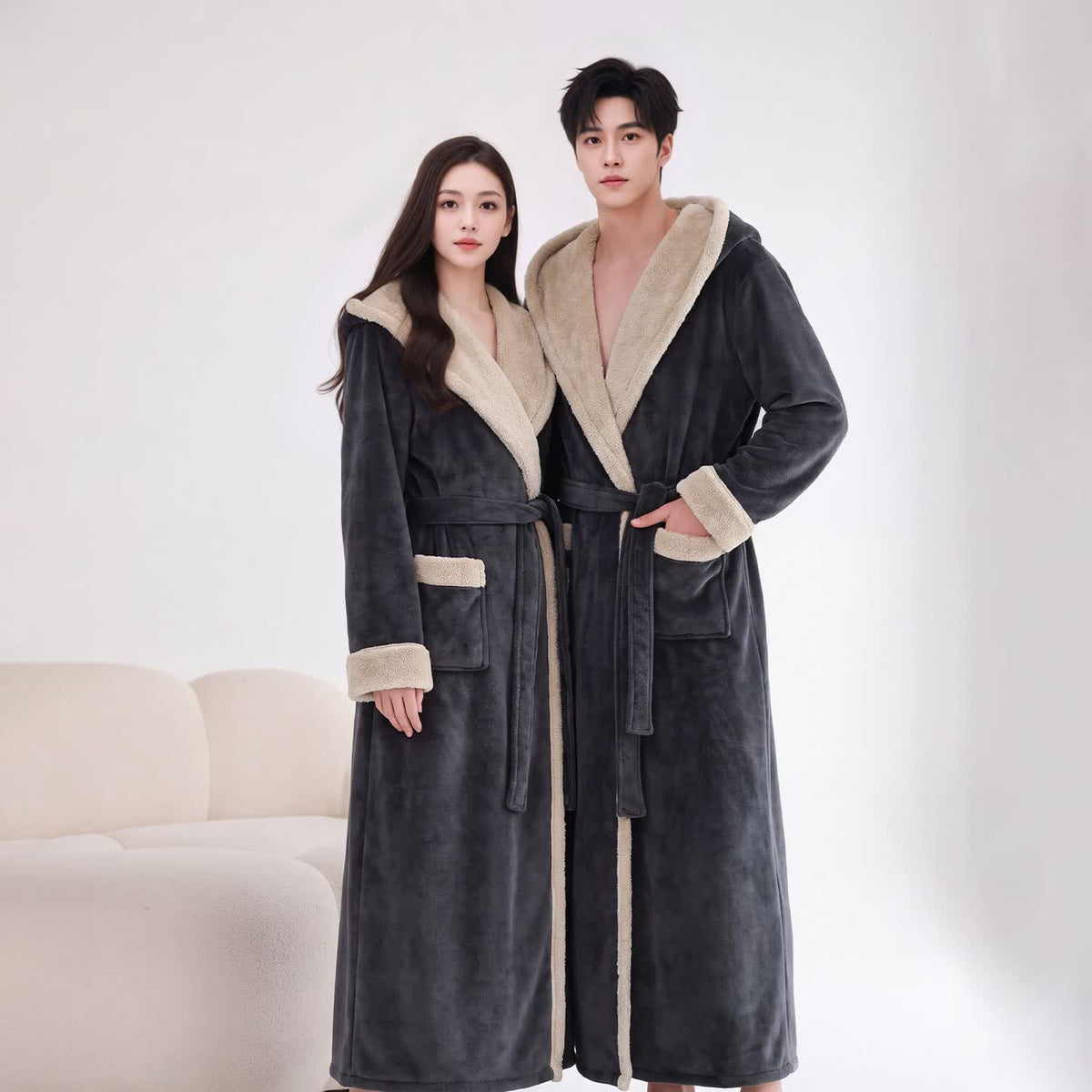 Peignoir long et douillet à capuche et polaire sherpa - image 1
