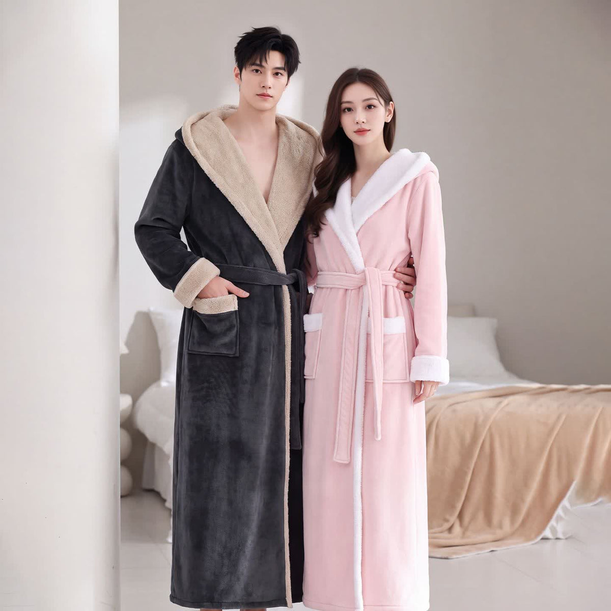 Peignoir long et douillet à capuche et polaire sherpa - image 0