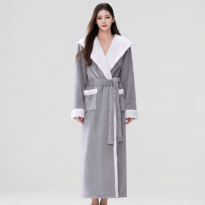 Peignoir long et douillet à capuche et polaire sherpa - Gris clair - Taille XL femme - image 5