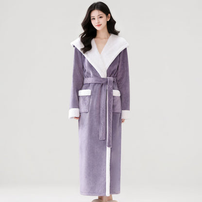 Peignoir long et douillet à capuche et polaire sherpa - Violet - Taille XL femme - image 9
