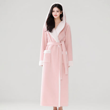 Peignoir long et douillet à capuche et polaire sherpa - Rose - Taille XL femme - image 10