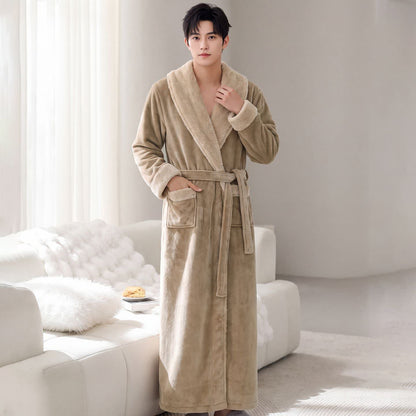 Peignoir en polaire douce à col châle - Kaki - Taille XL homme - image 4