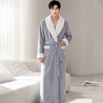 Peignoir en polaire douce à col châle - Gris clair - Taille XL homme - image 6